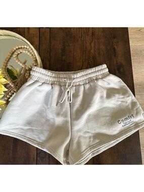 Comfort Collection Cream Athletic Shorts with Elastic Drawstring Waist